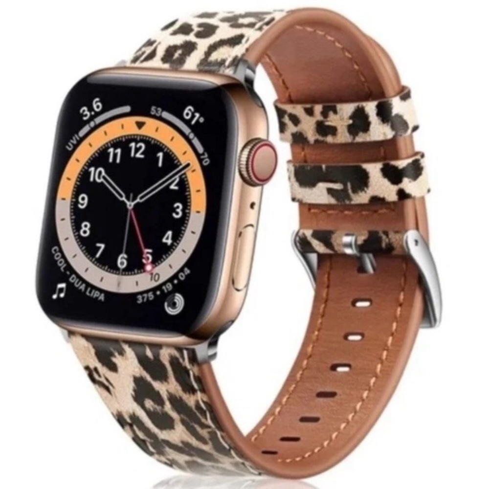 Apple Watch with Leopard Print Tan and Black Leather Strap